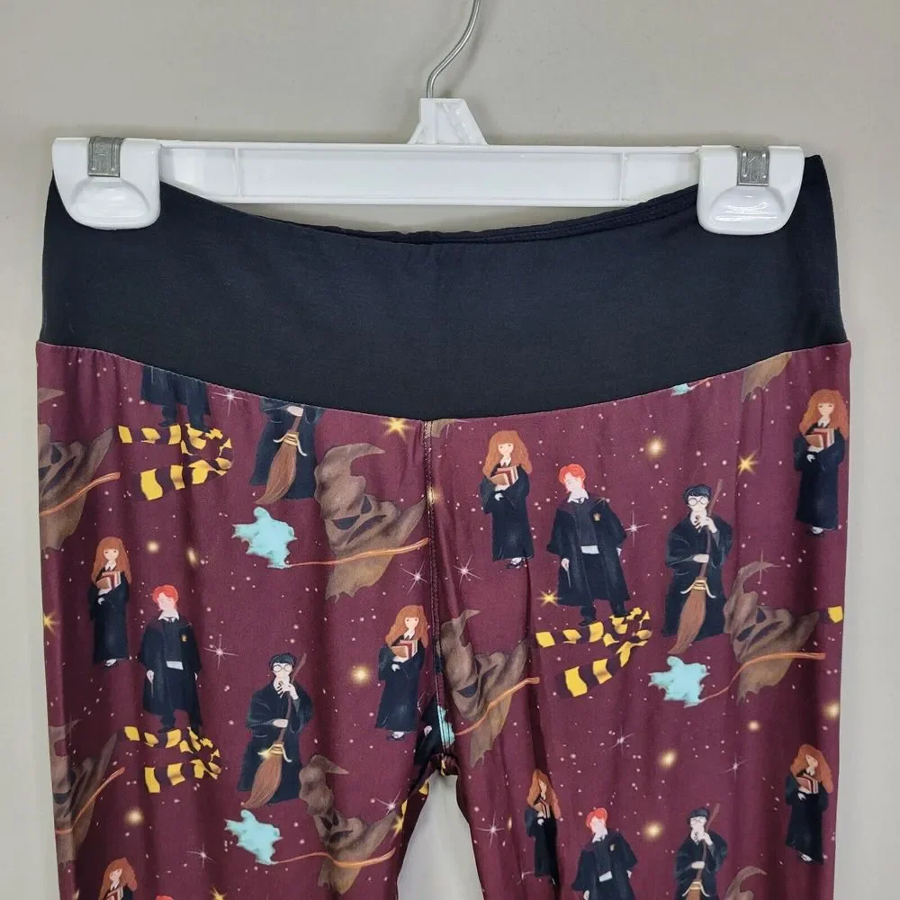Wizard Print Polyester Spandex Burgundy Ankle Leggings One‎ Size Fits All - Picture 2 of 6